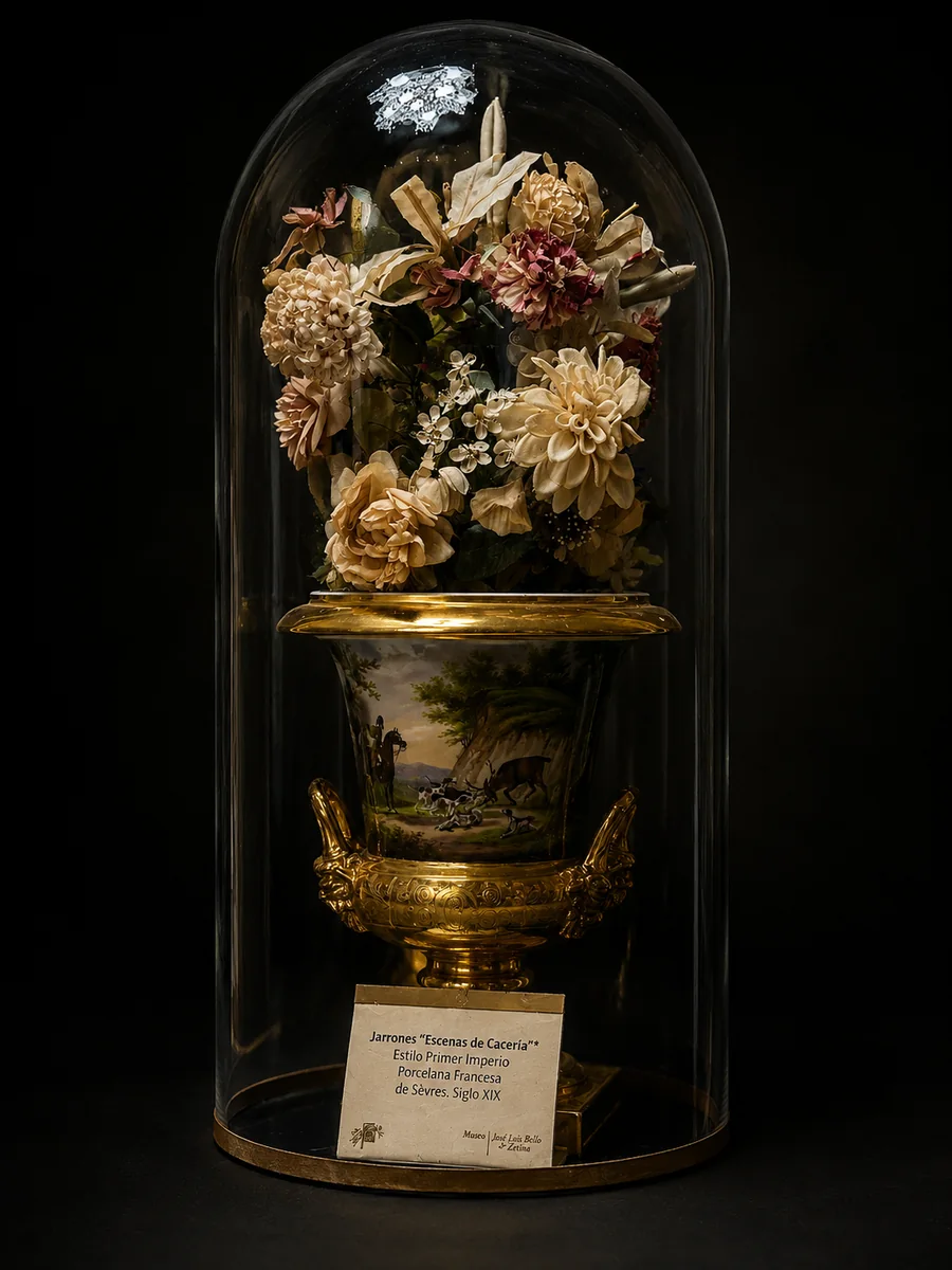 Jarrones de porcelana francesa con escenas de cacería